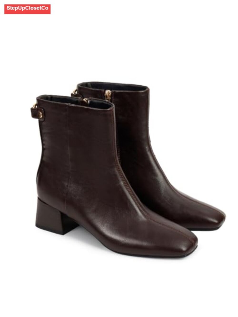 Womens Ankle Boots Square Toe Low Chunky Block Heel Booties Faux Leather